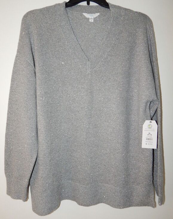 Time and Tru Sweaters - Women's Time And Tru V Neck Sequin Sweater GRAY Pullover Size XL (16-18) NWT